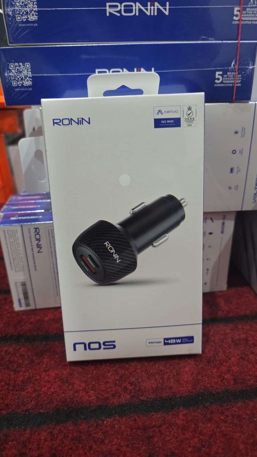 Ronin NOS R-2505 48W Car Charger in its packaging