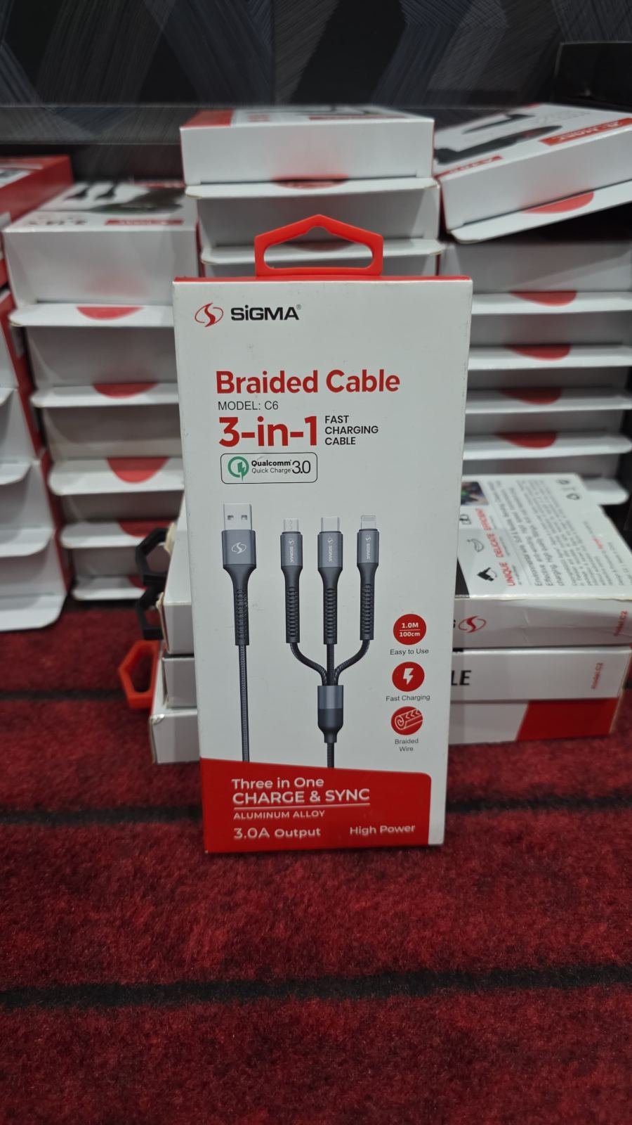Sigma C6 3-in-1 Braided Fast Charging Cable 3.0A 1.0M