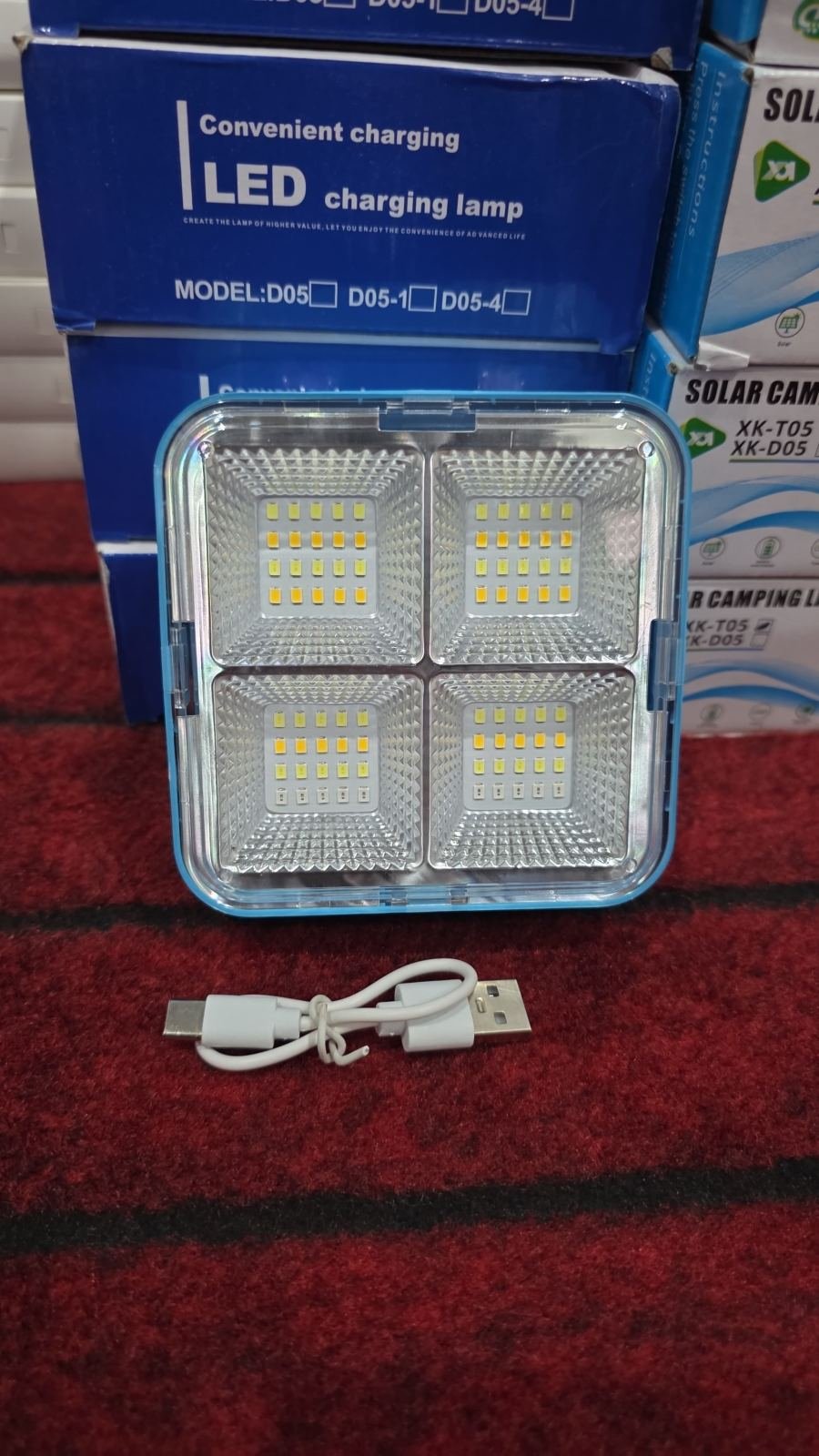 Rechargeable LED Emergency & Camping Work Lamp with Solar and Type-C Charging