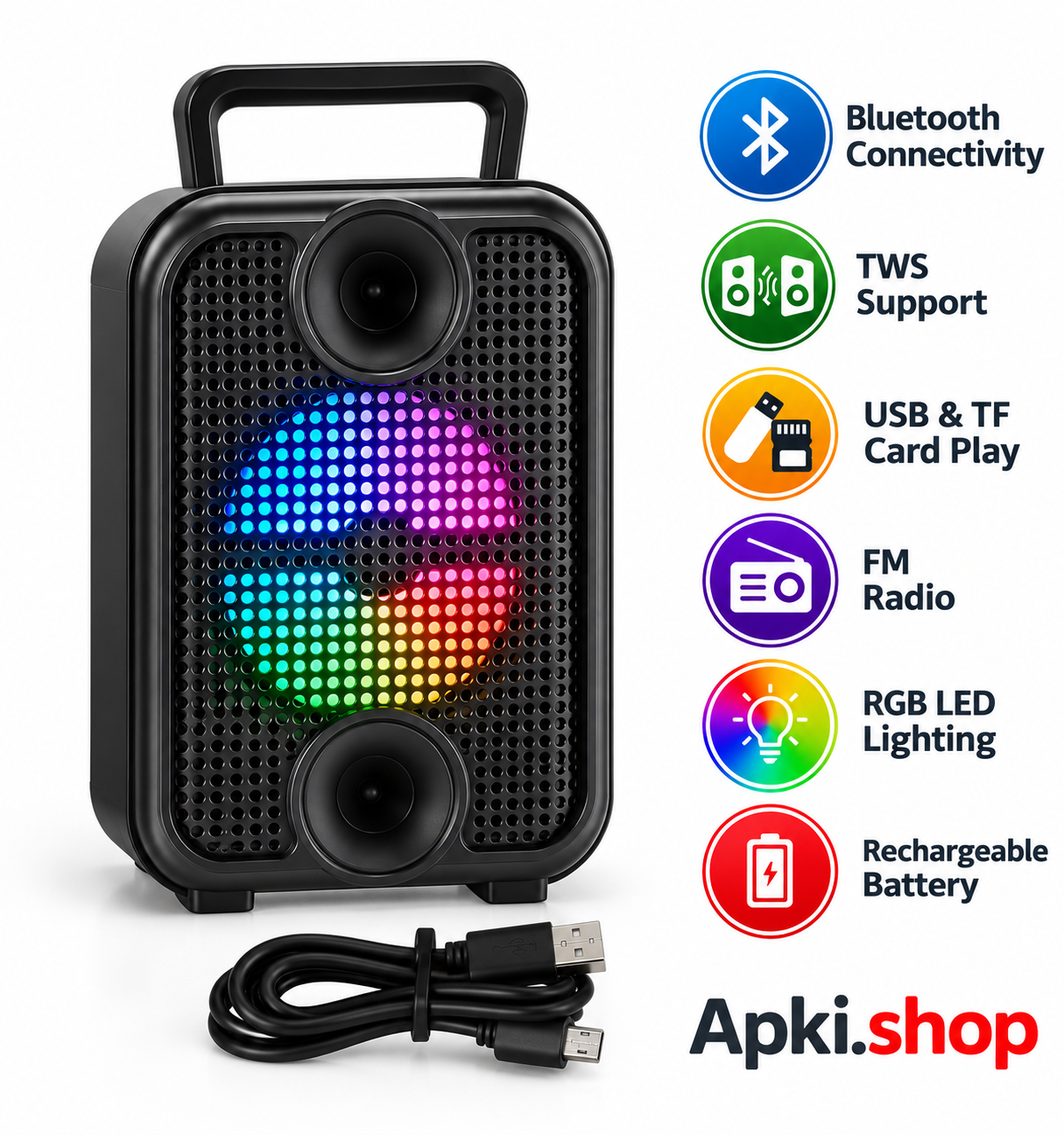 Wireless Bluetooth Speaker with RGB LED Lights – Greatnice GTS-2307