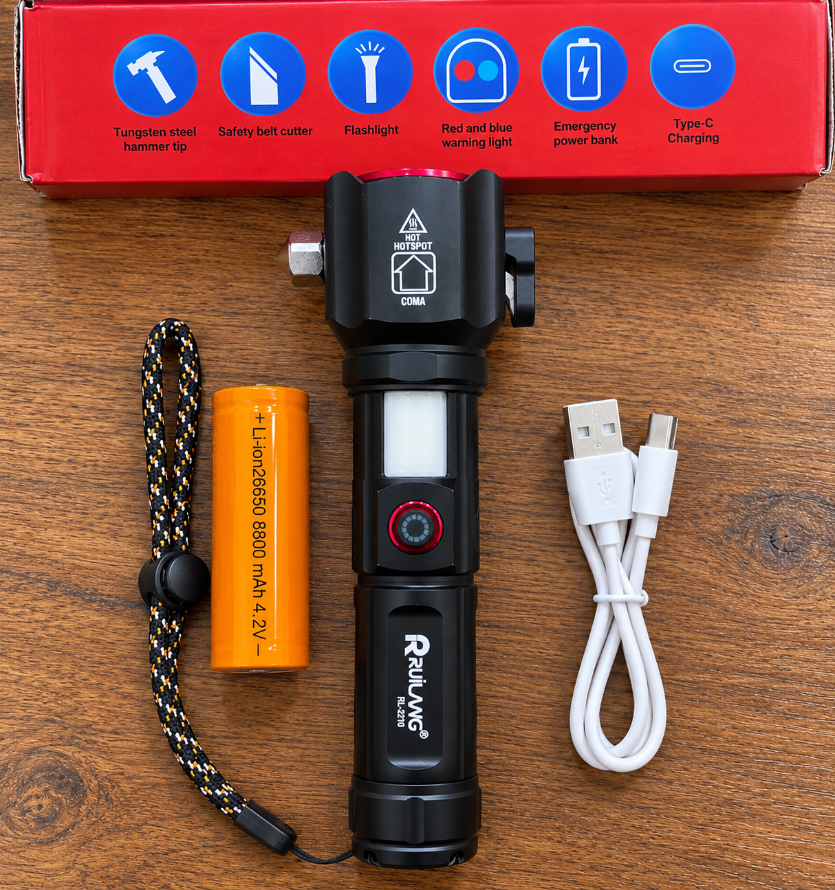 1KM Long Range Multifunctional Rechargeable Emergency Flashlight – Ruilang RL-2210