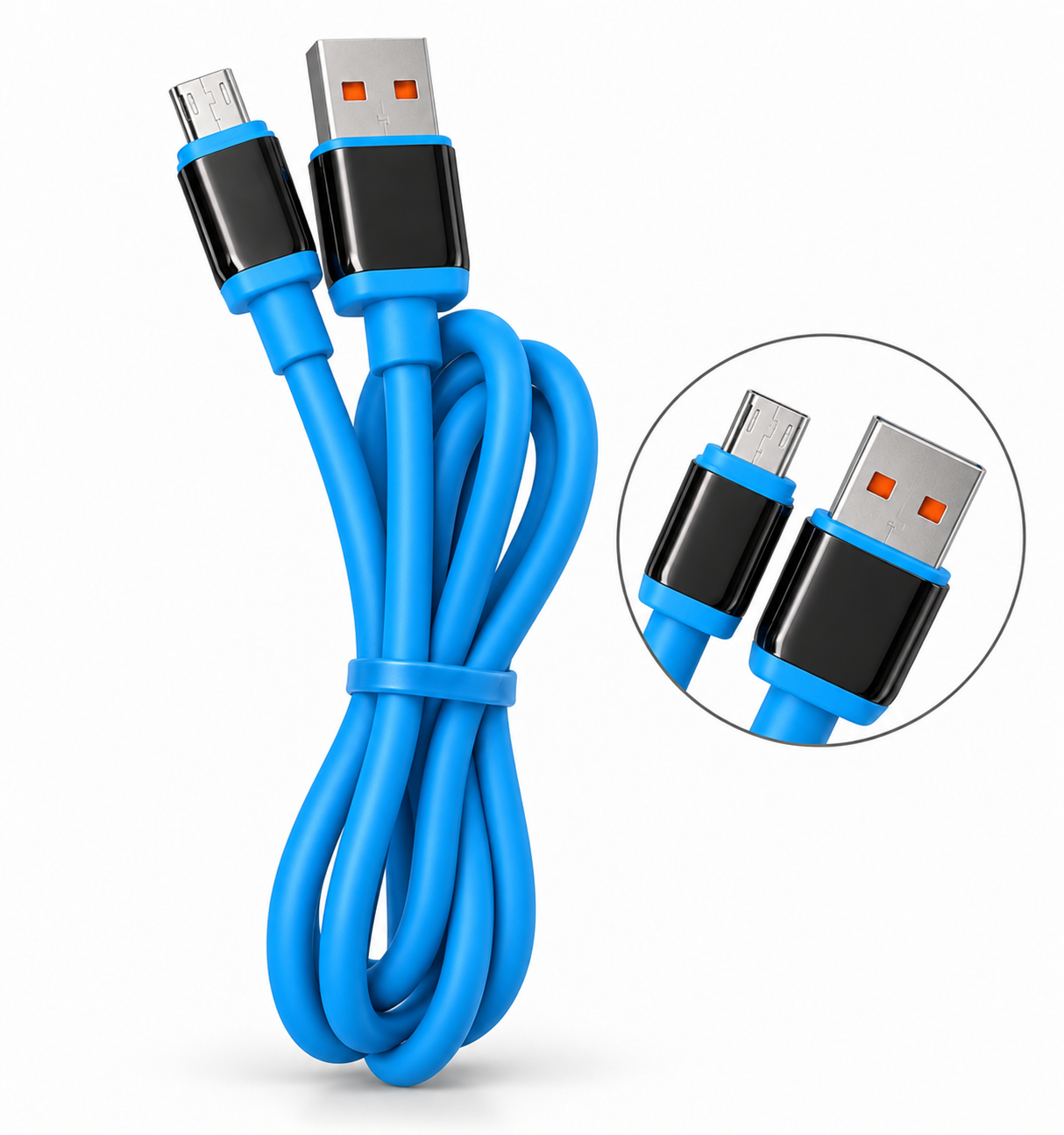 USB-A to Micro-USB Fast Charging Data Cable – Blue Silicone