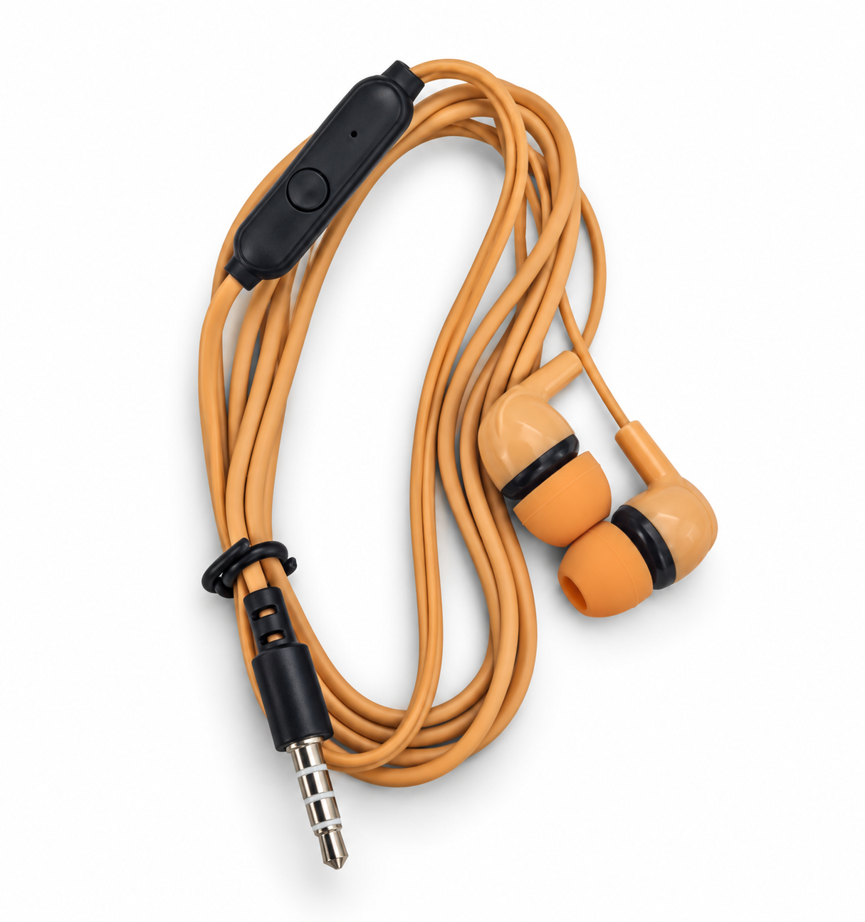 Brown Fabric Cable Wired Earphones with Mic